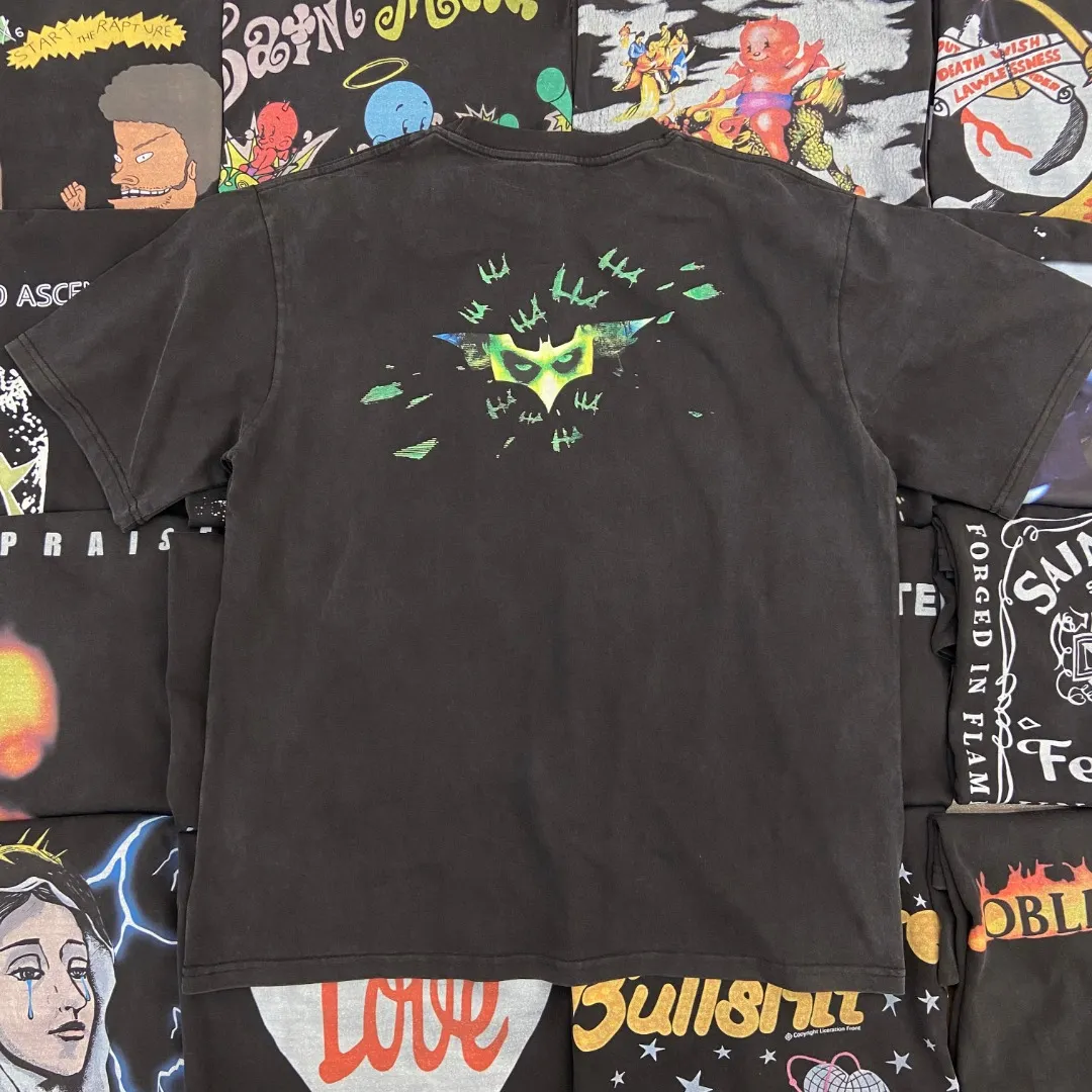 Saint Michael series of new American retro washed and distressed niche printed pure cotton loose short-sleeved T-shirts with digital white ink direct injection, breathable fabrics and three-dimensional and clear patterns. Fabric: Double yarn 240g Size: S-M-L-XL